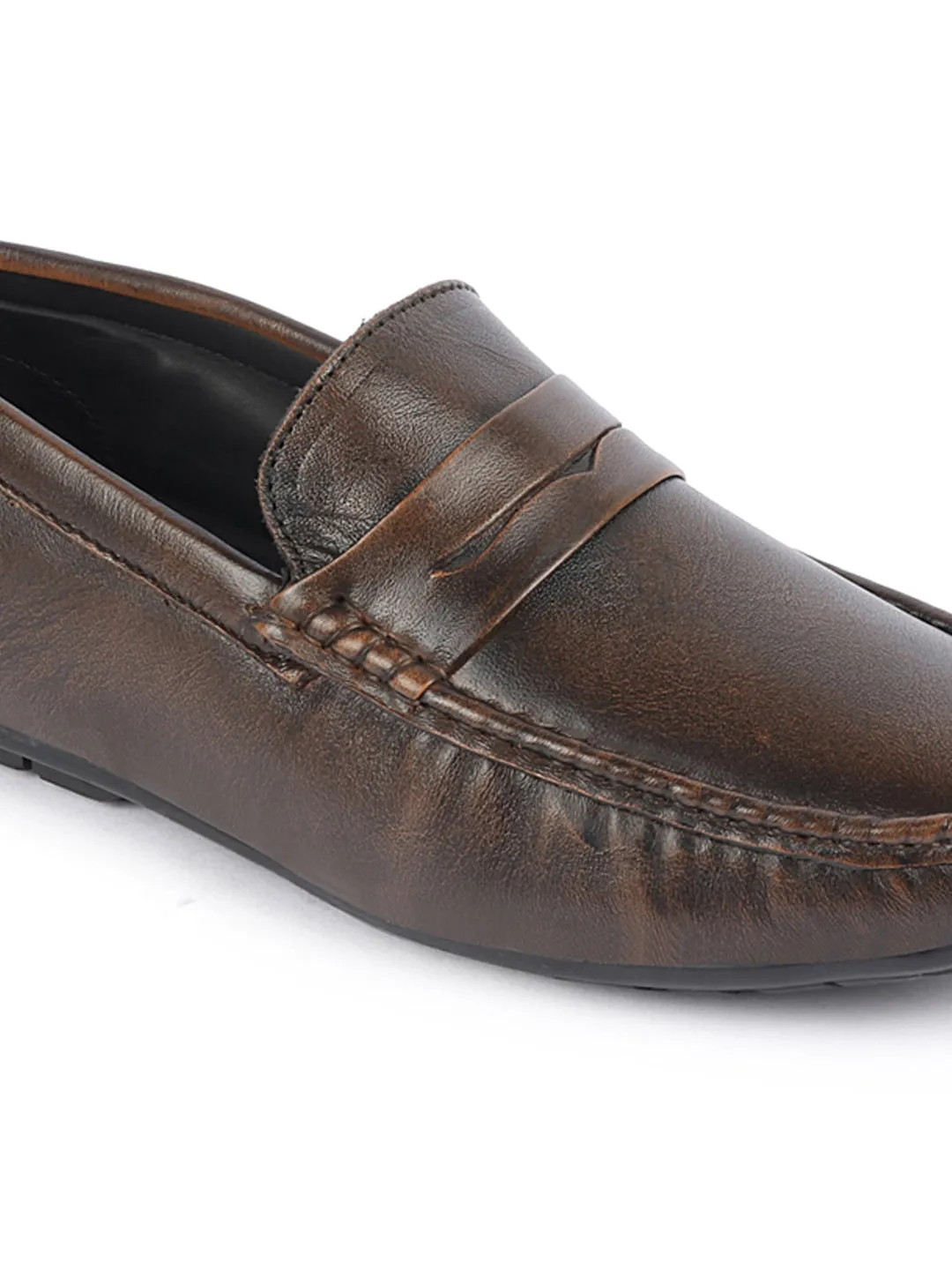 Men Tan Classic Genuine Leather Slip on Loafer Shoes