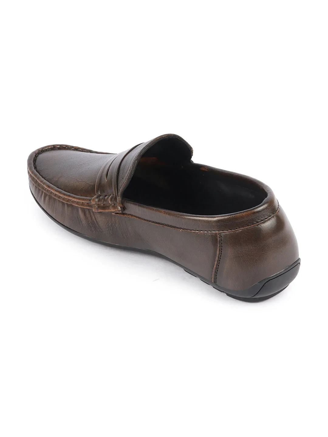 Men Tan Classic Genuine Leather Slip on Loafer Shoes