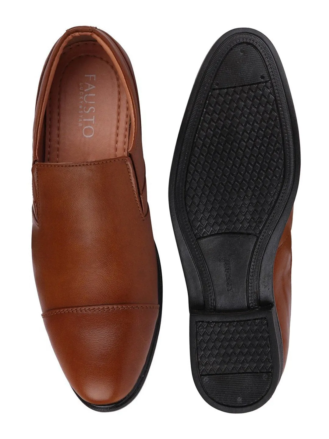 Men Tan Formal Slip-On Shoes