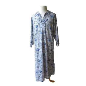 Men's Muumuu Reversible 2 Way Blue Kaftan | Ipu and Fish Print | Long Shirt