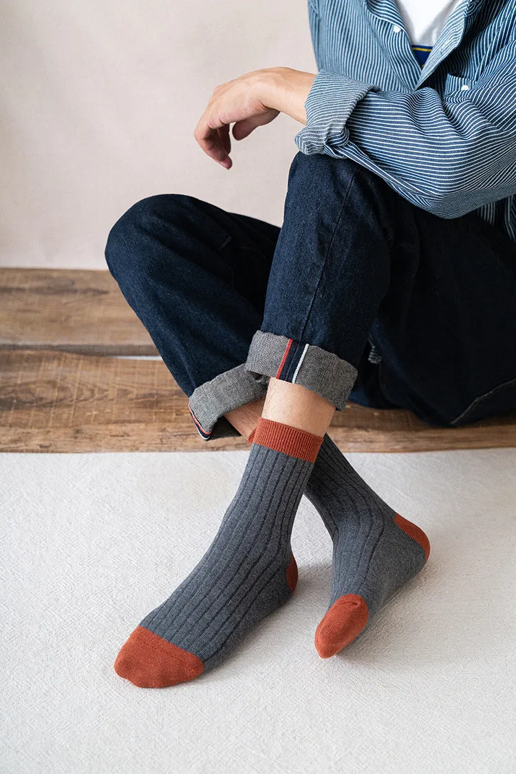 Men's Socks Autumn and Winter Cotton Color Matching Basic All-Matching Tube Socks