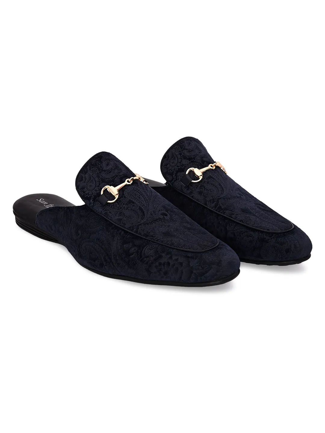 Miller Navy Paisley Textured Mules