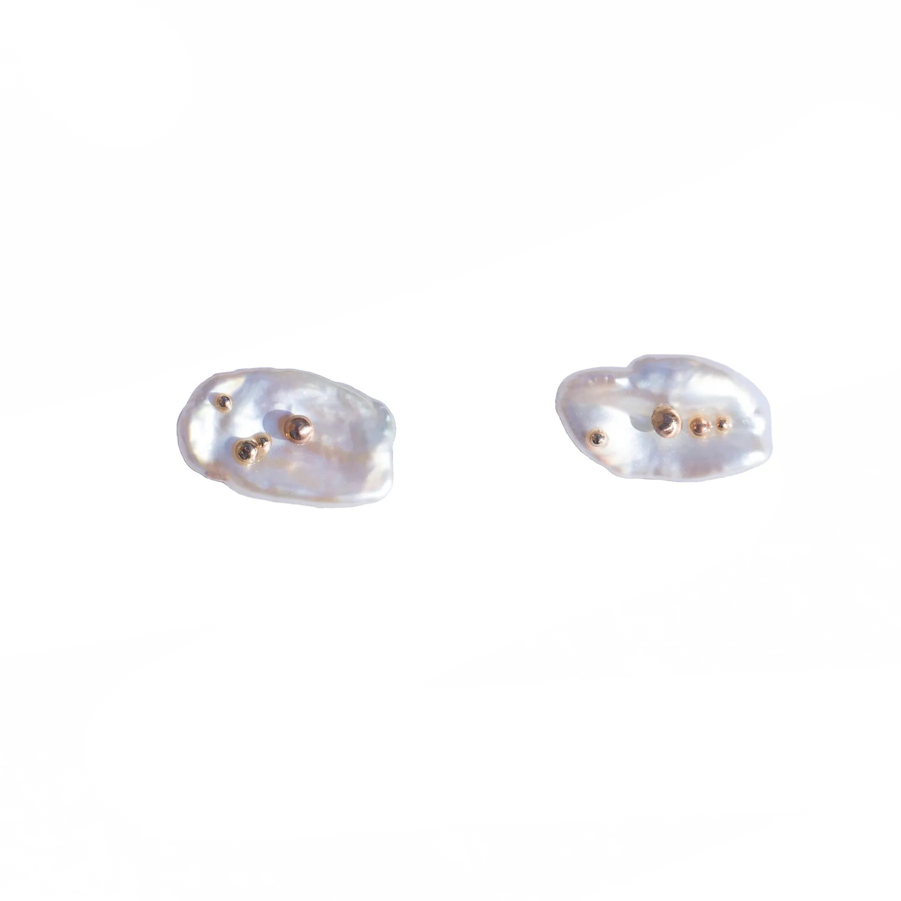 Mini Keshi Pearl Stud Earrings with 14k Solid Gold - ONE OF A KIND