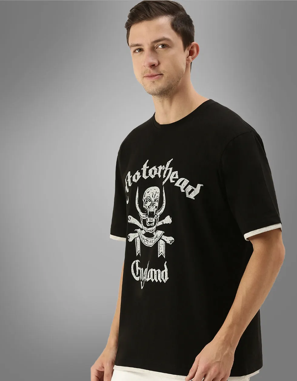 Motor Head Oversized Chest Graphic Printed T-Shirt