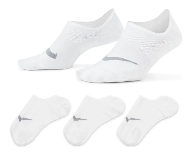 NIKE WOMEN'S EVERYDAY PLUS LIGHTWEIGHT WHITE TRAINING FOOTIE SOCKS (3 PAIRS)