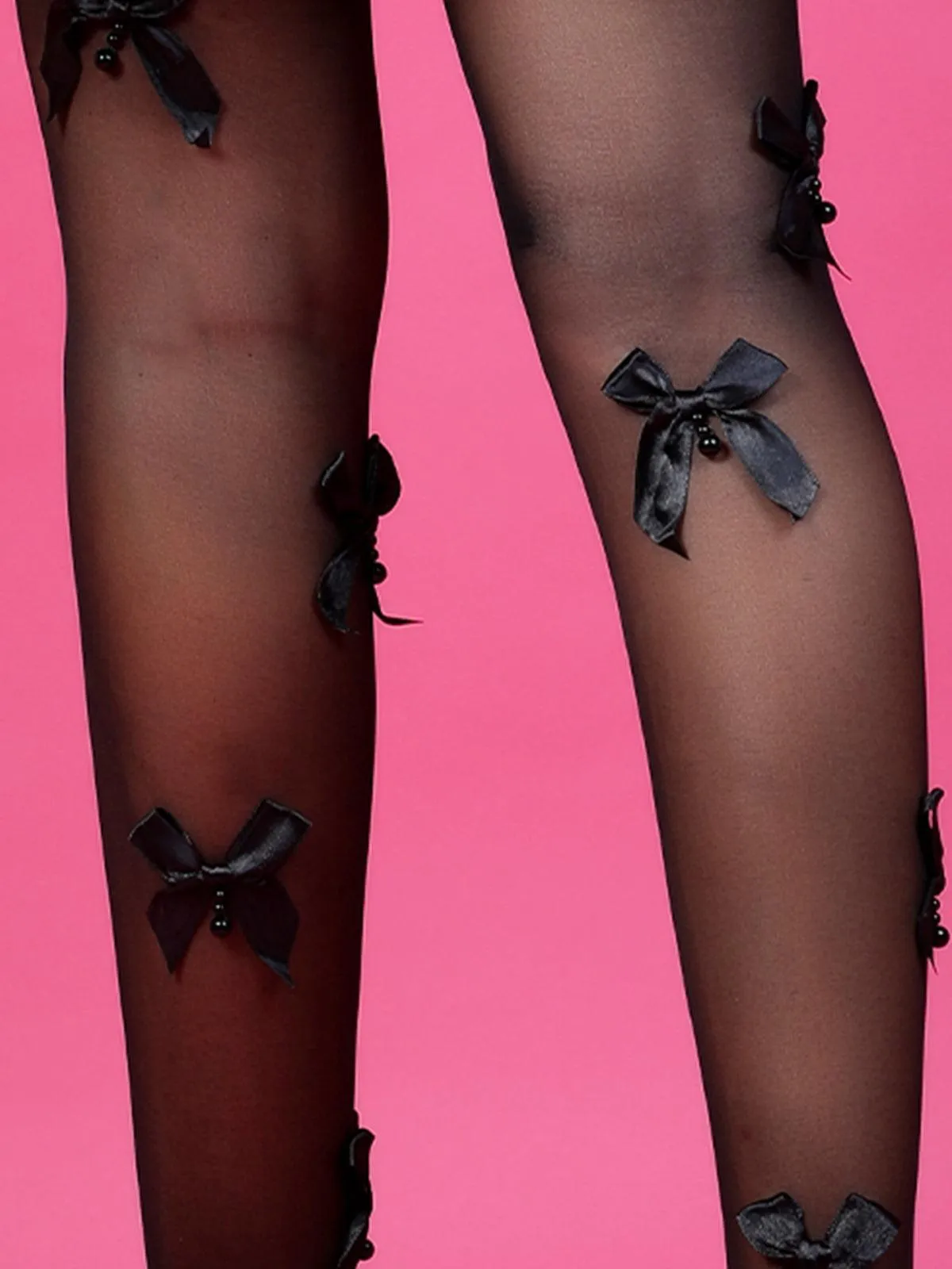 Odette Alluring Black Bow-Embellished Stockings For Women