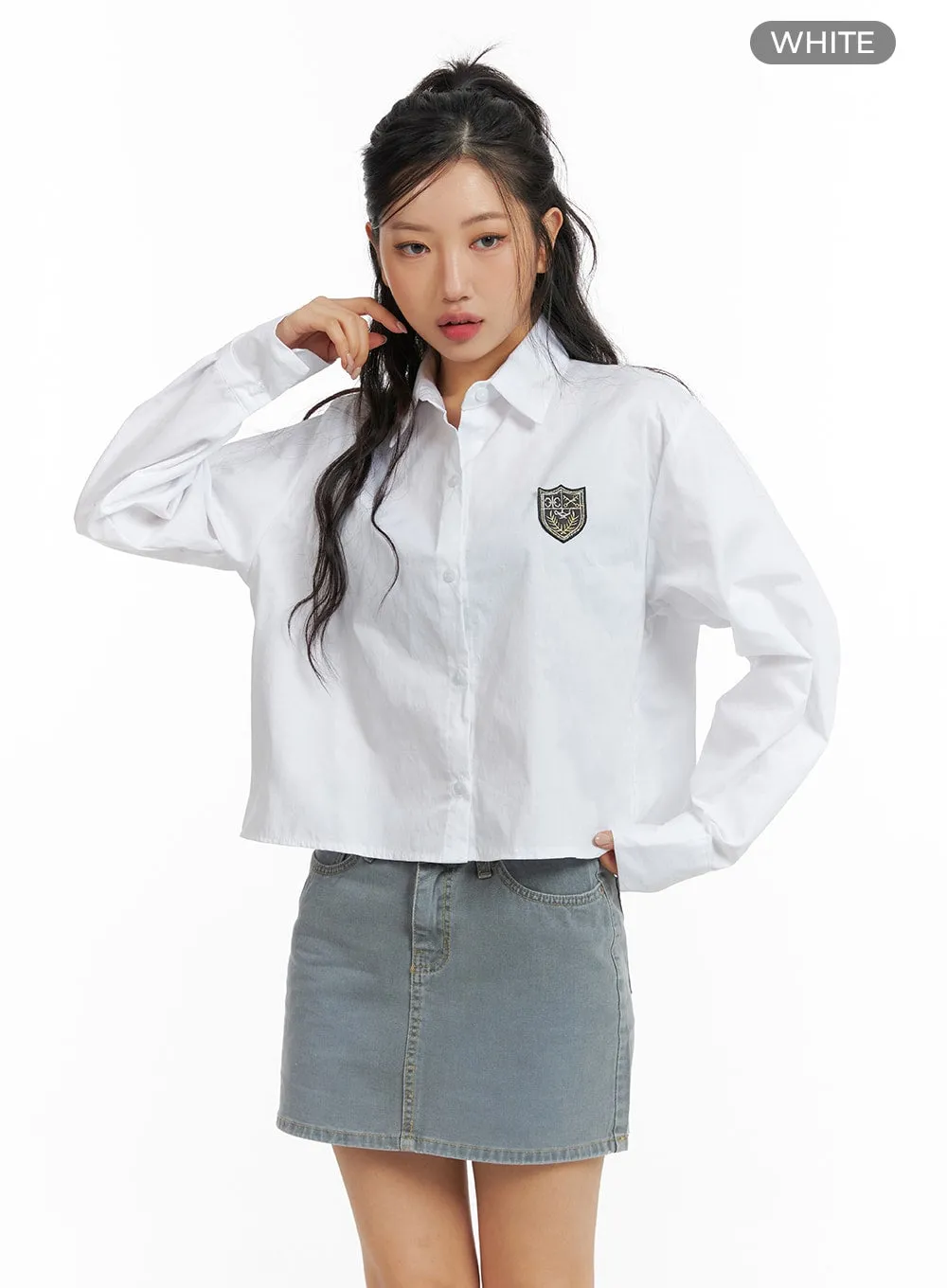 Patch Button Long Sleeve Shirt CF427