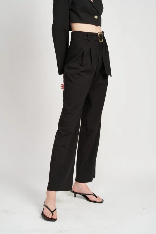 PLEATED SIDE LEG PANTS WITH BELT