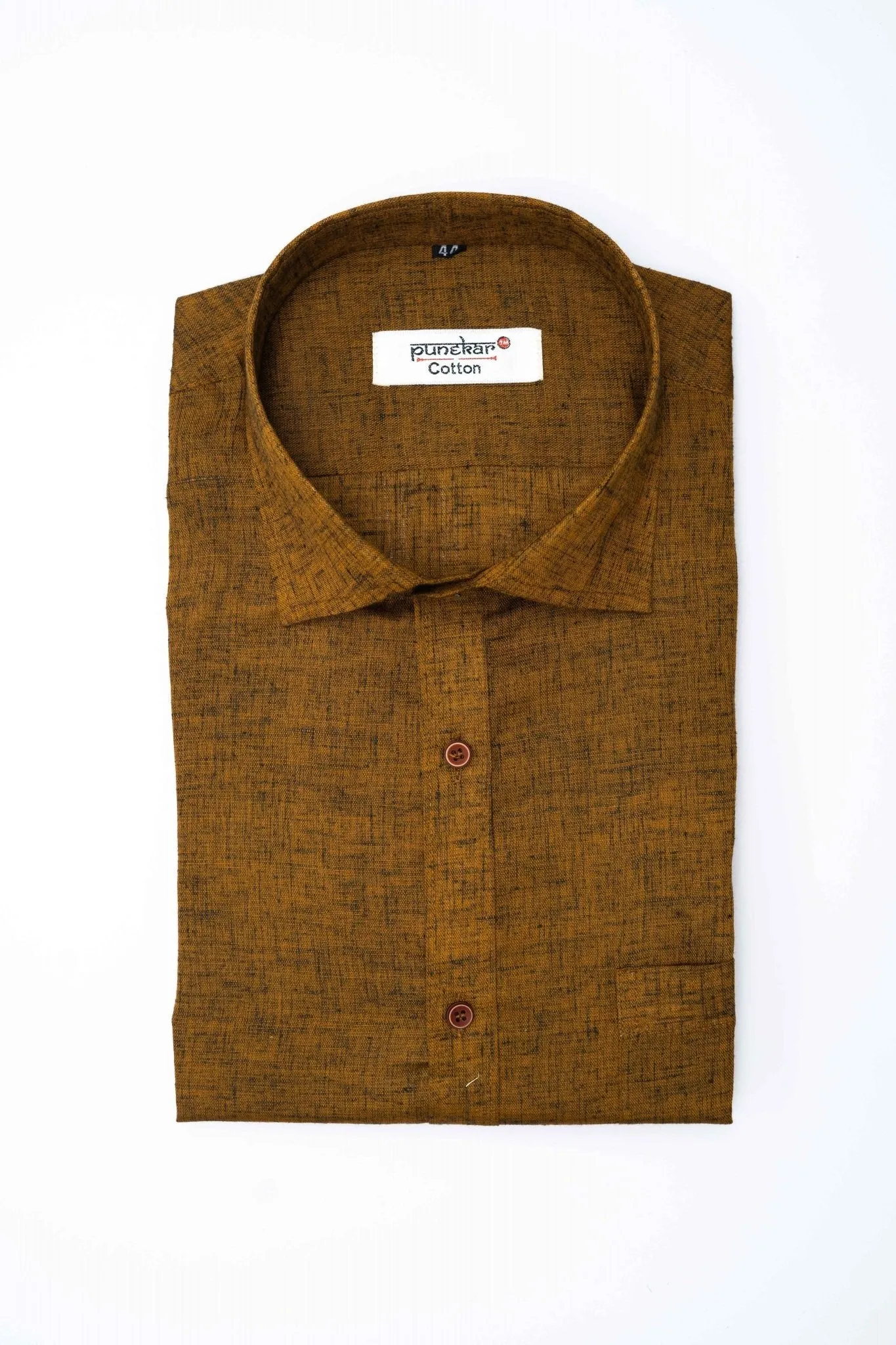 Punekar Cotton Dark Mehndi Color Pure Cotton Handmade Formal Shirt for Men's.