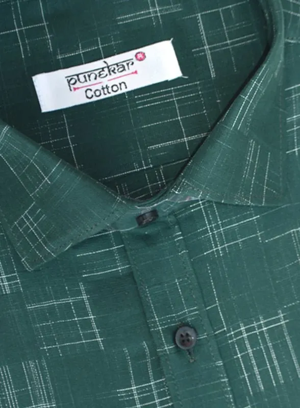 Punekar Cotton Forest Green Color Cotton Handmade Formal Shirt for Men's.