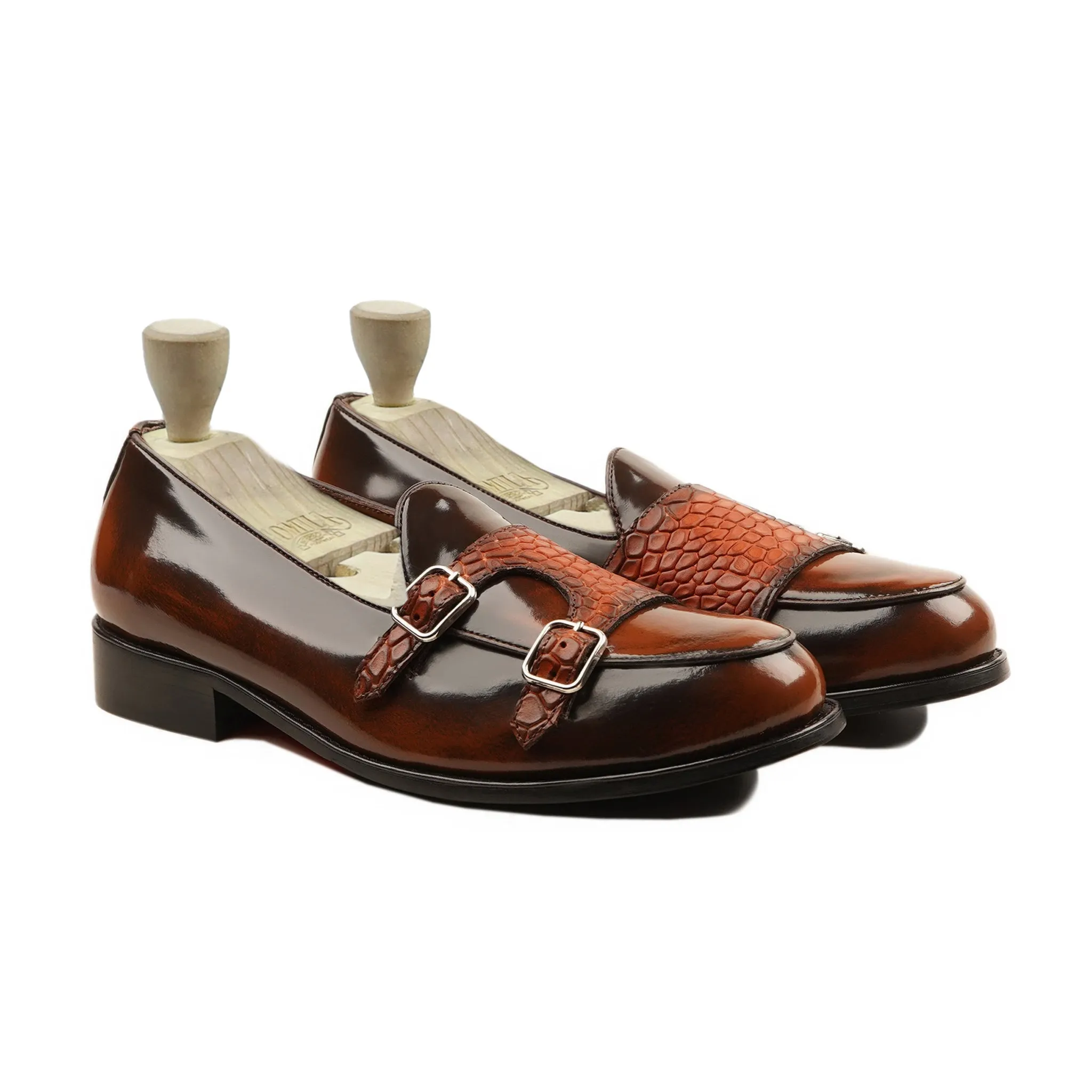 Randers - Men's Burnish Tan Box Leather High Shine Monkstrap