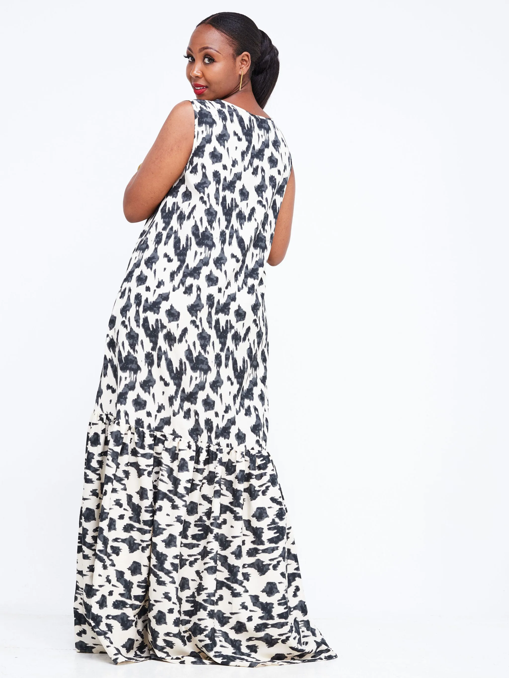 Safari Ayana Sleeveless Maxi Dress - Off White / Grey Animal Print