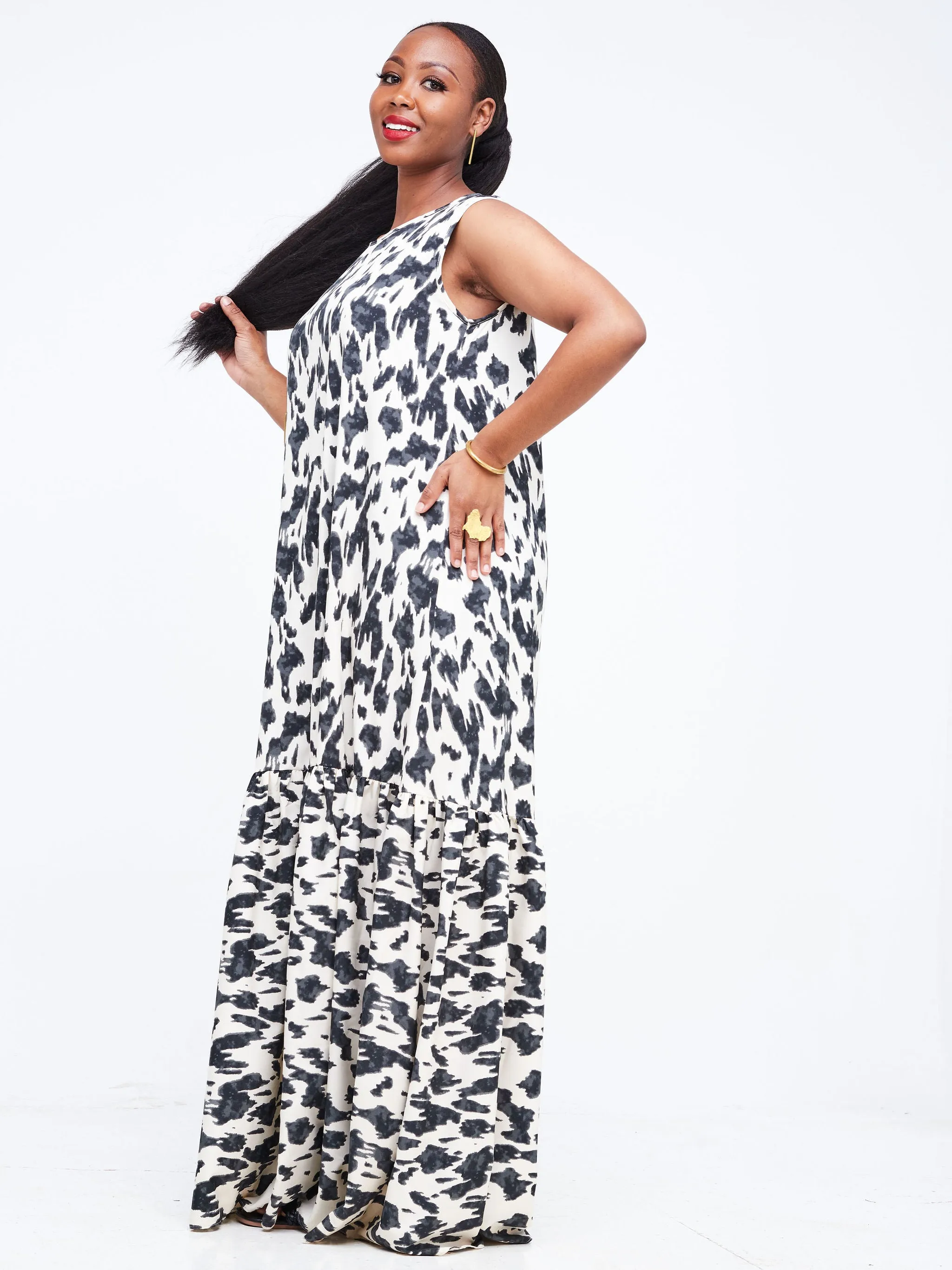 Safari Ayana Sleeveless Maxi Dress - Off White / Grey Animal Print