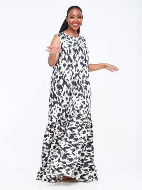 Safari Ayana Sleeveless Maxi Dress - Off White / Grey Animal Print