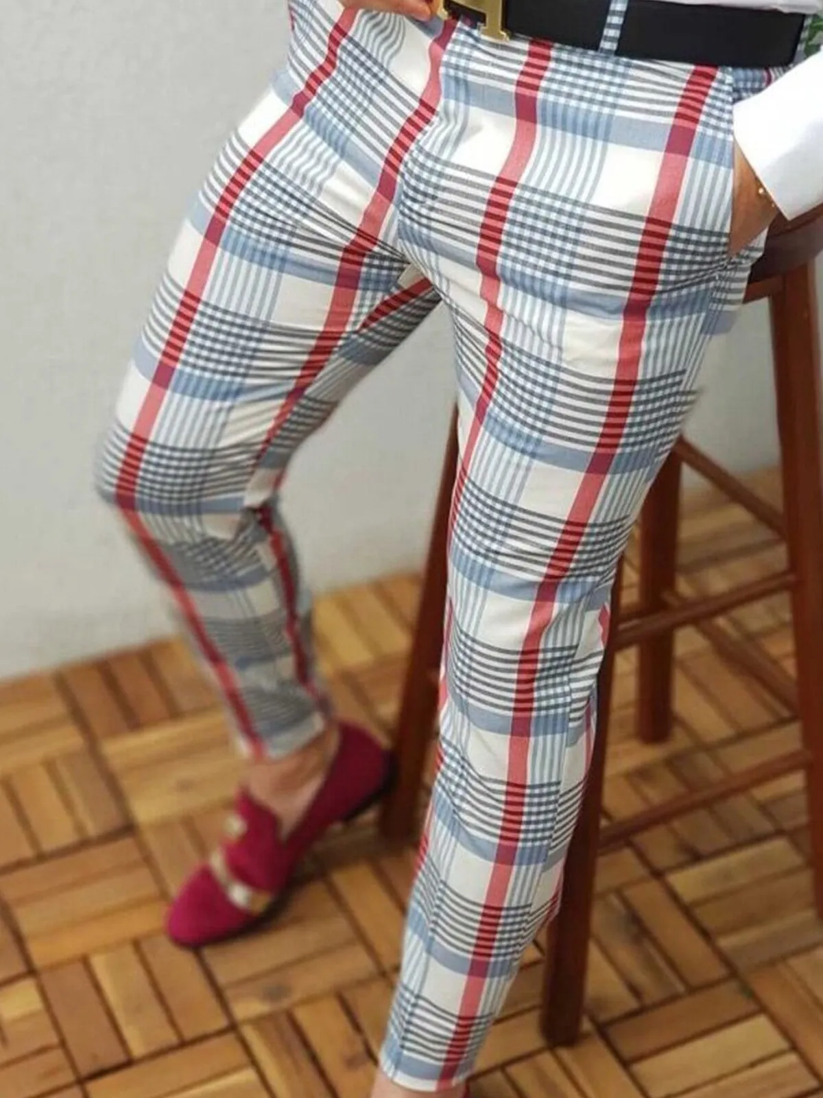 Skinny Fit Cool Plaid Pants