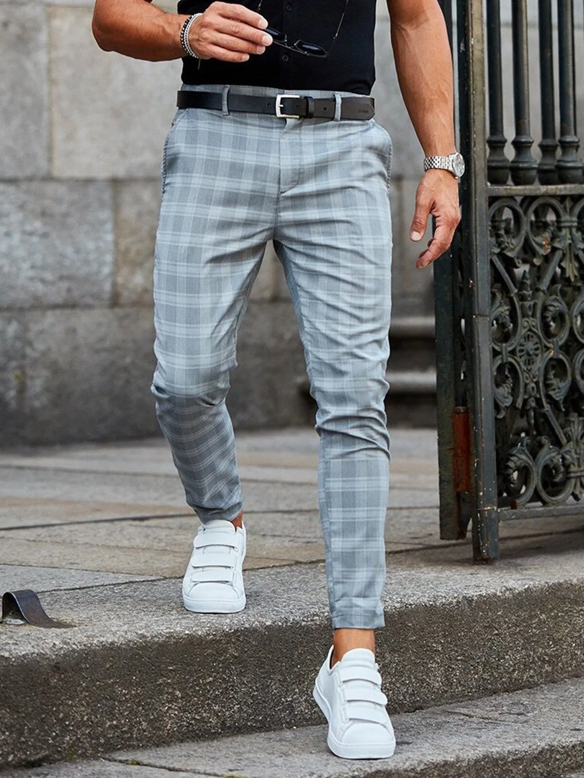 Skinny Fit Cool Plaid Pants