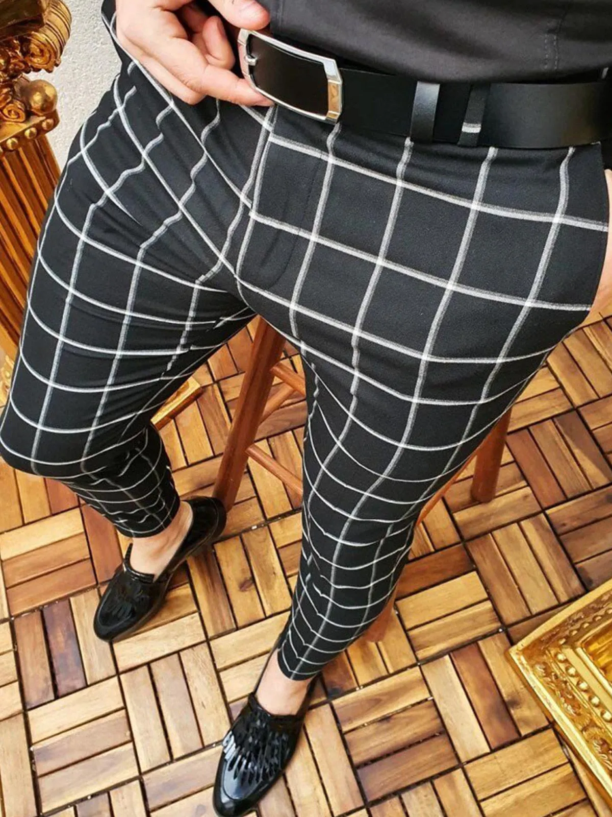 Skinny Fit Cool Plaid Pants