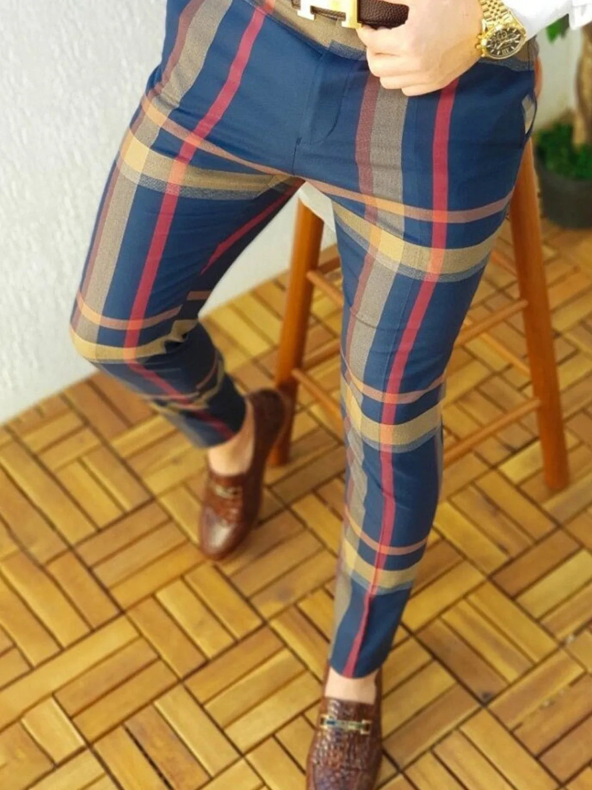 Skinny Fit Cool Plaid Pants