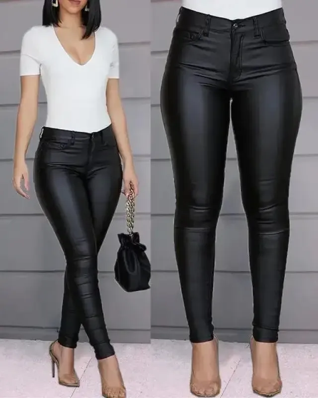 Sleek Coated PU Slim Pencil Pants: Level Up Your Style Game!