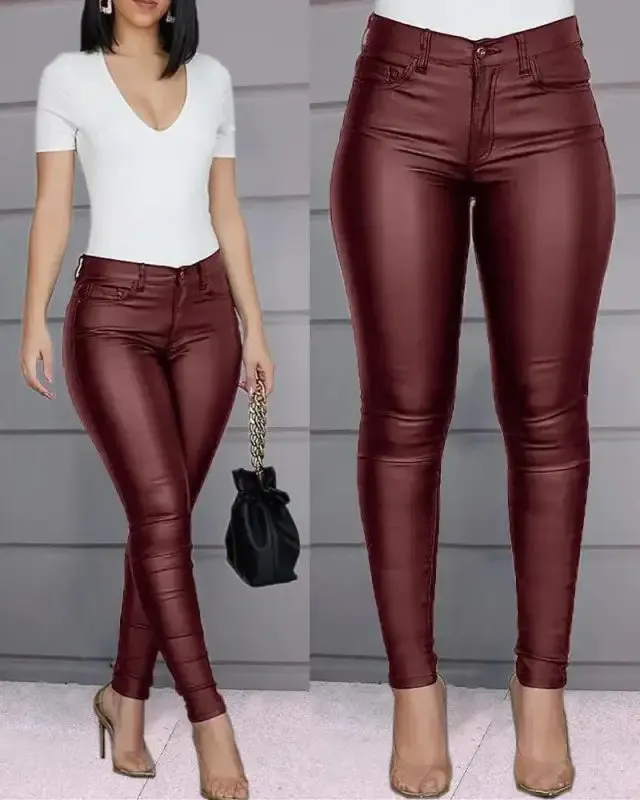 Sleek Coated PU Slim Pencil Pants: Level Up Your Style Game!