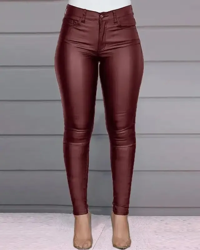 Sleek Coated PU Slim Pencil Pants: Level Up Your Style Game!