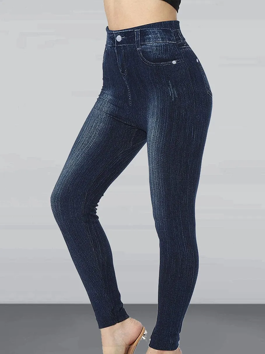 Slim Fit High Waist Ankle-Length Denim Leggings with Pockets