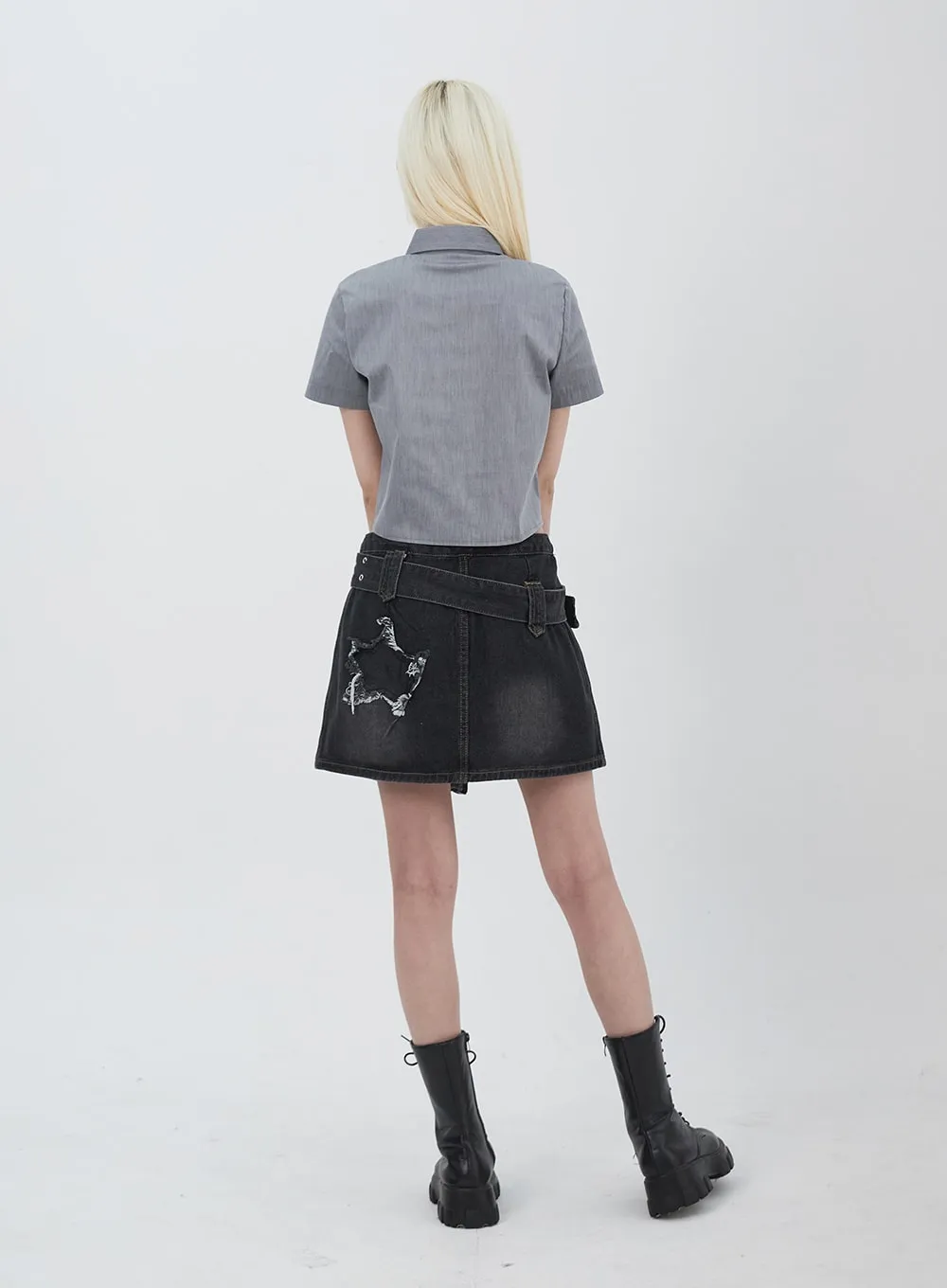 Star Denim Mini Skirt IU313