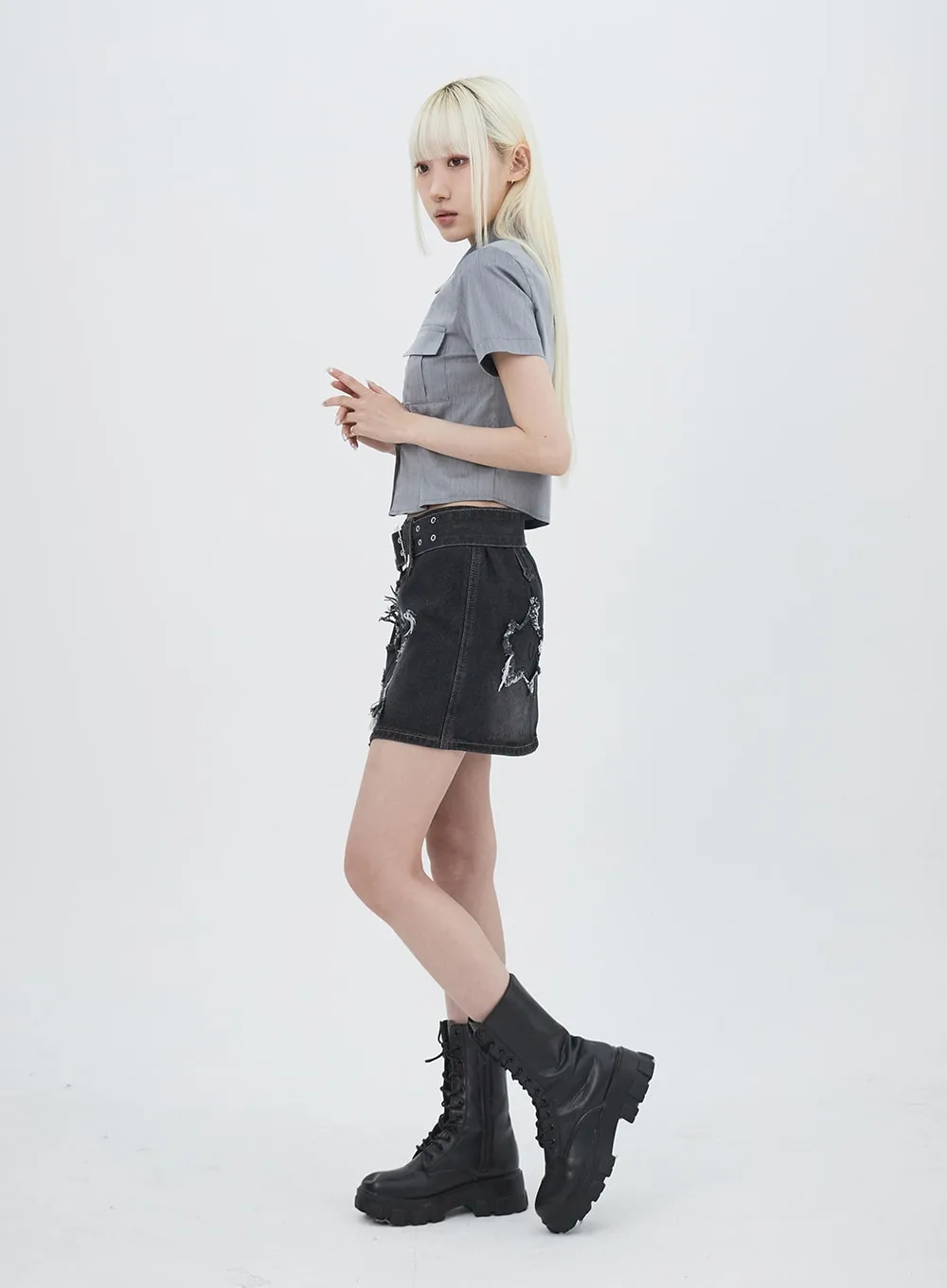 Star Denim Mini Skirt IU313