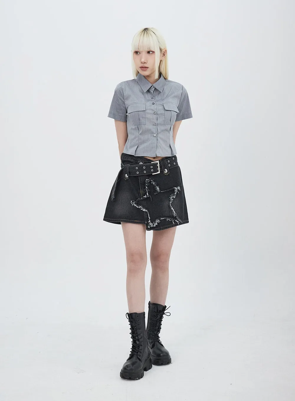 Star Denim Mini Skirt IU313