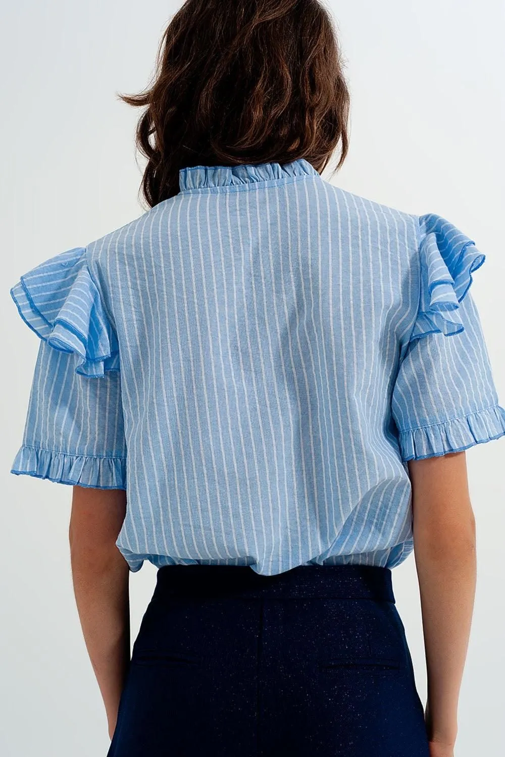 Striped Ruffled Shirt in Blue