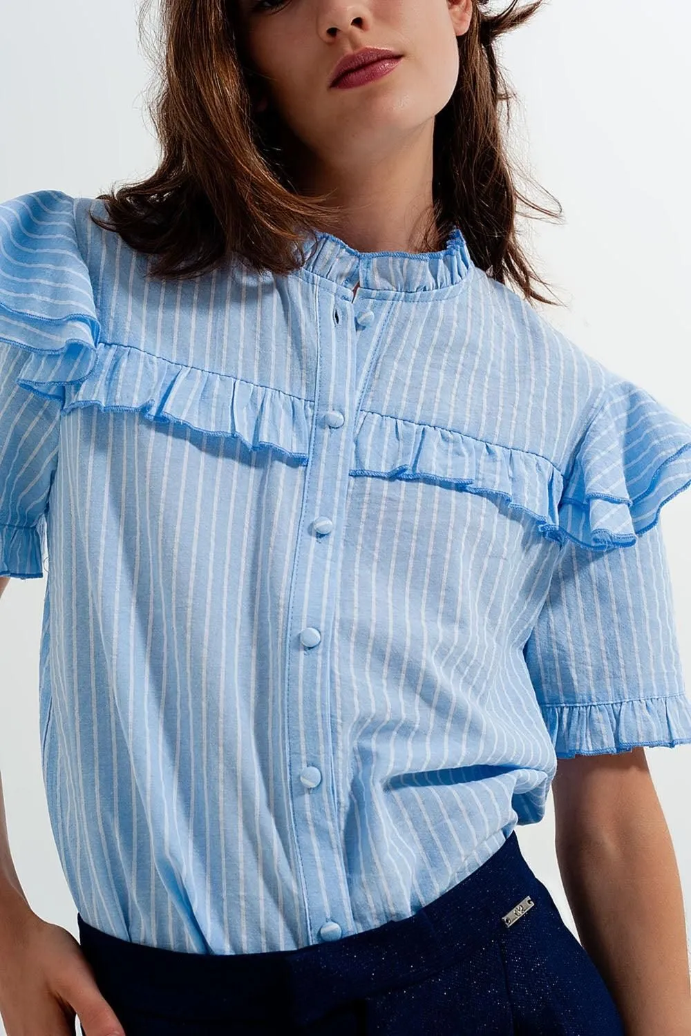 Striped Ruffled Shirt in Blue