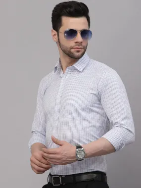 Style Quotient Men White and Lilac Checks Yarn Dyed PolyCotton Regular Formal Shirt