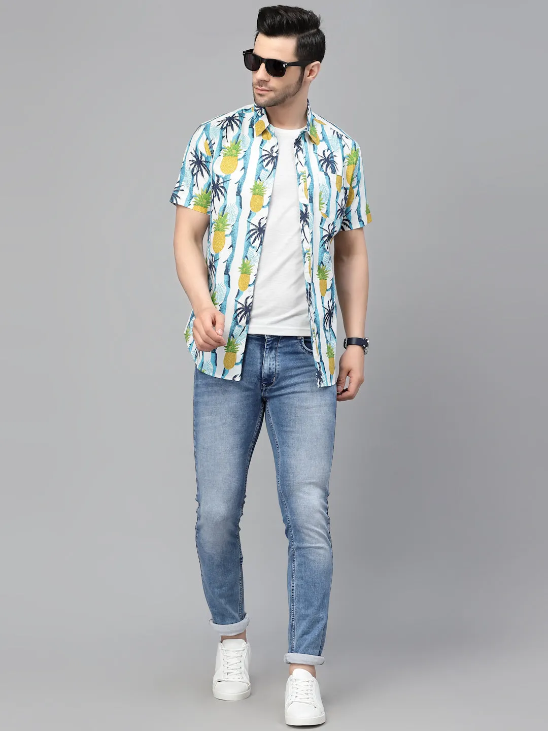 Style Quotient Men White Floral Printed Casual Shirt