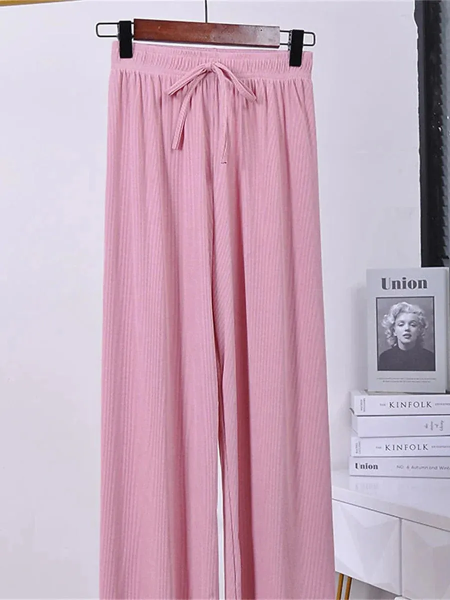 Stylish Women's Wide Leg Chinos Pants Trousers in Black and Pink Sizes S M