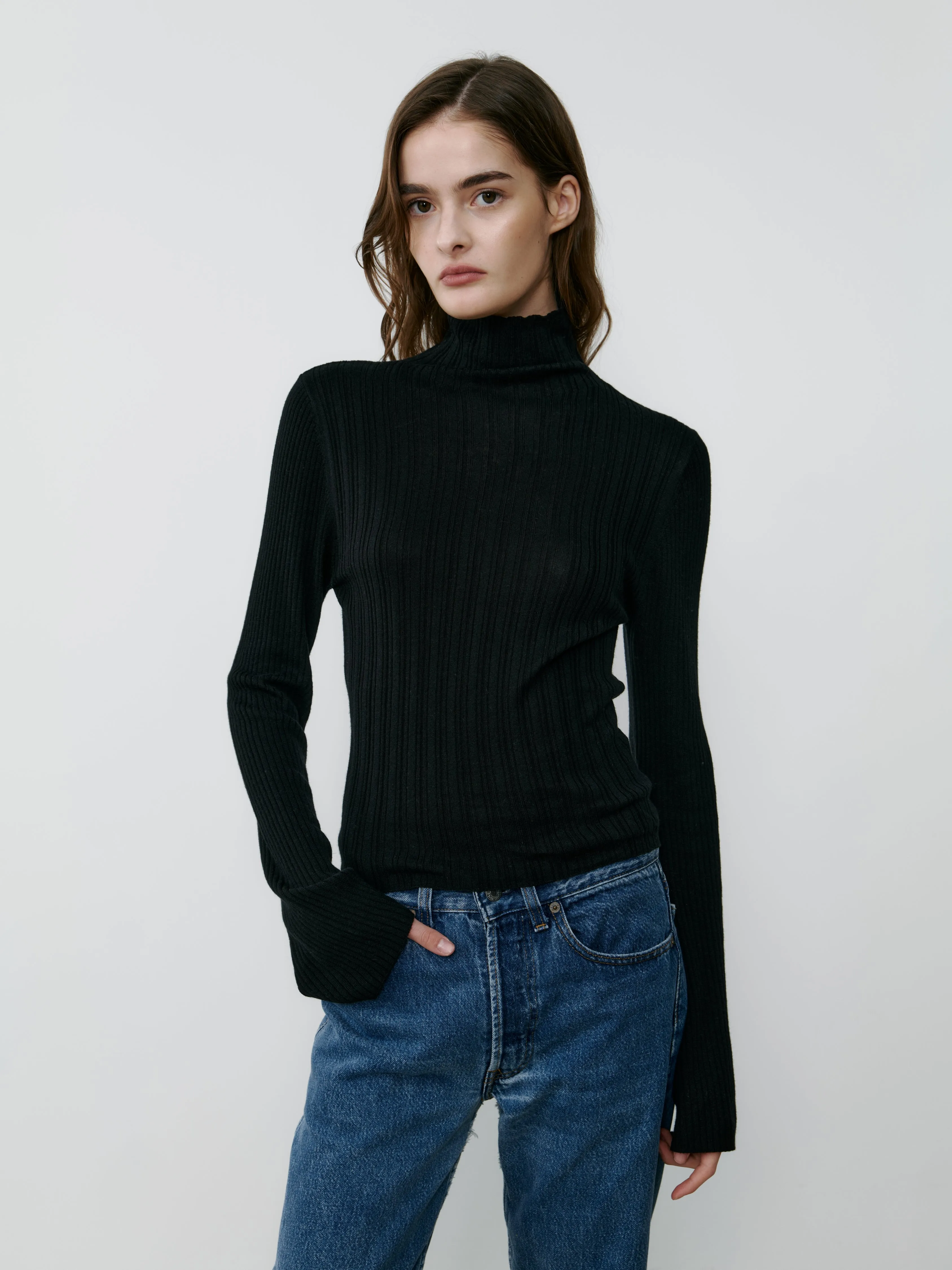 THE SILK HIGH NECK TOP - BLACK