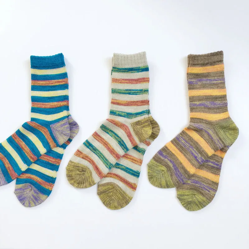 Thick Thread Color Stripes Mid-Calf Length Men's Socks Cotton Socks Retro Casual Cotton Socks