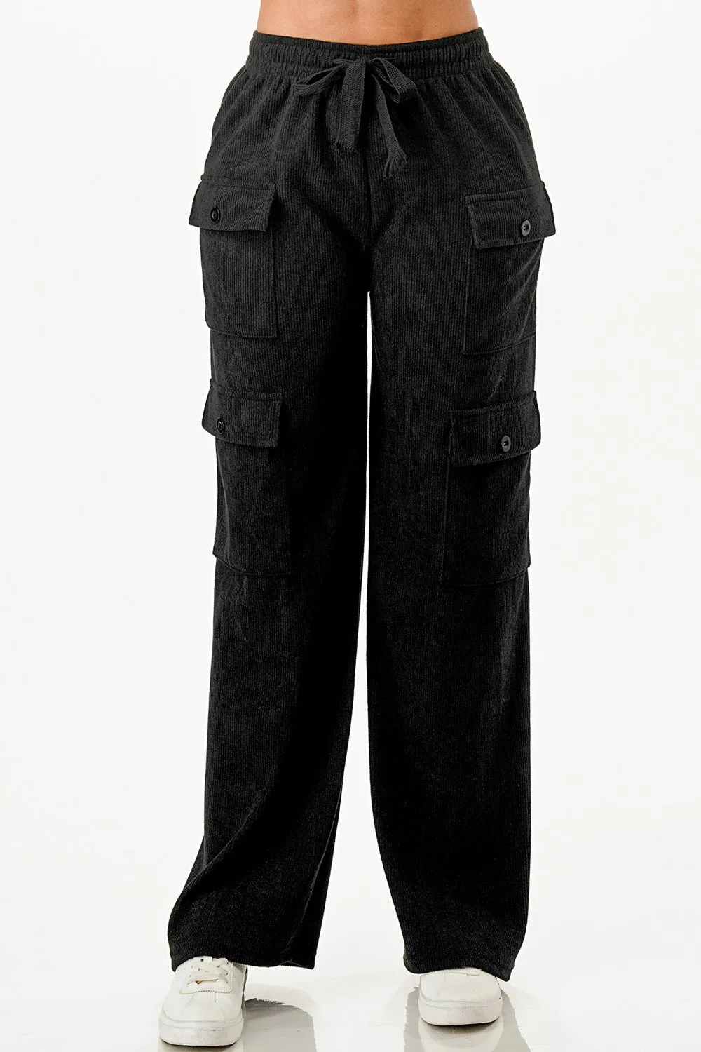 Tie Front Corduroy Cargo Pants