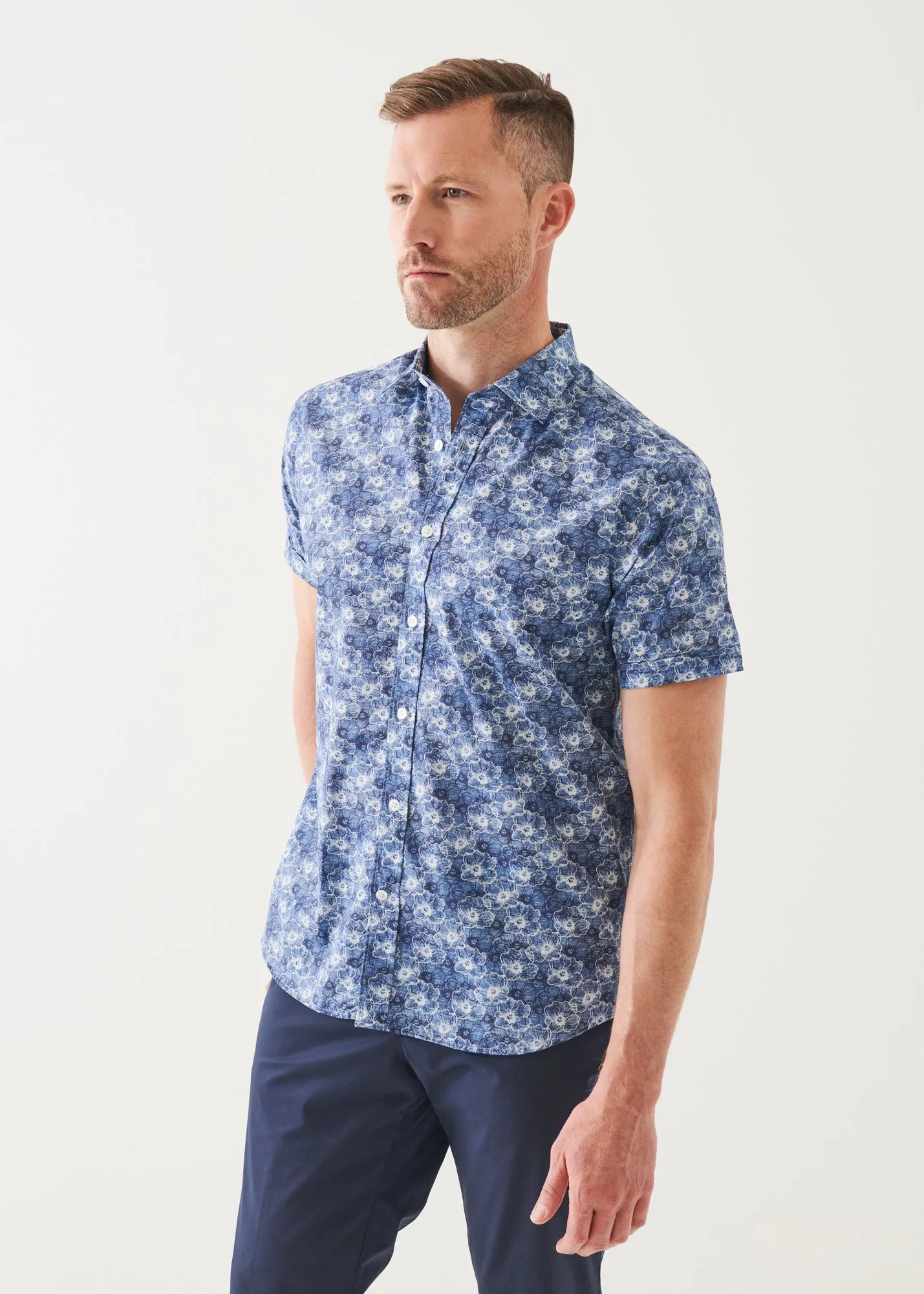 WATERCOLOUR PRINT COTTON SHORT SLEEVE SHIRT