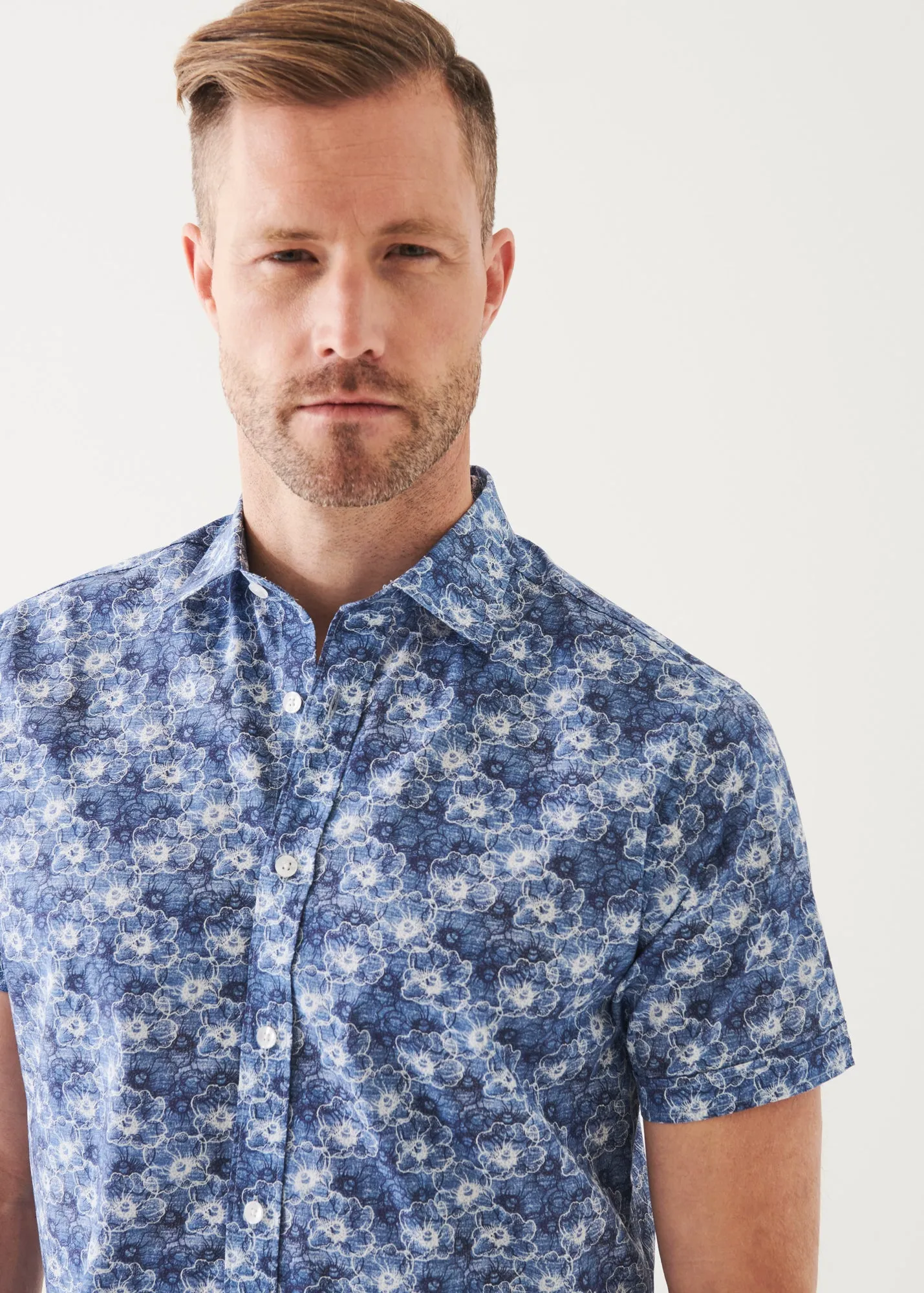 WATERCOLOUR PRINT COTTON SHORT SLEEVE SHIRT