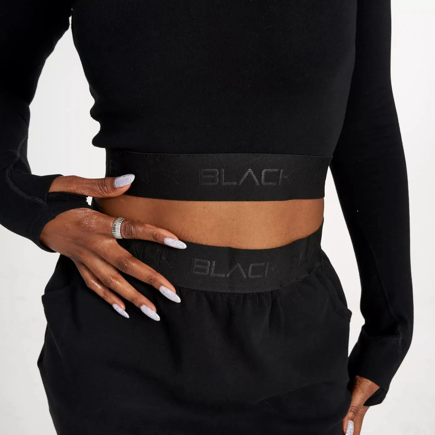 Women's Black Band Long Sleeve Crop Shirt